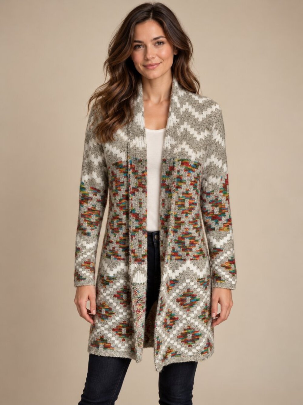 Dreamers by Debut Geometric Knit Long Cardigan Women S Boho Colorblock